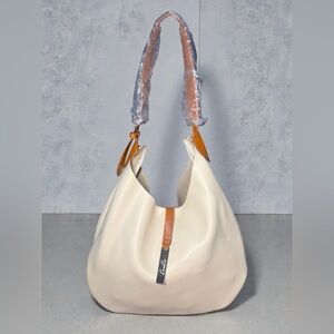 Loulu Ivory & Tan Large Slouchy Shoulder Hobo Bag Minimalist Neutral Handbag